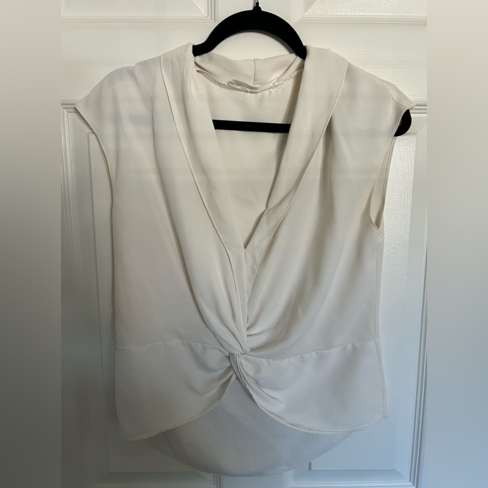 Amanda Uprichard Cream Twist-Front Blouse